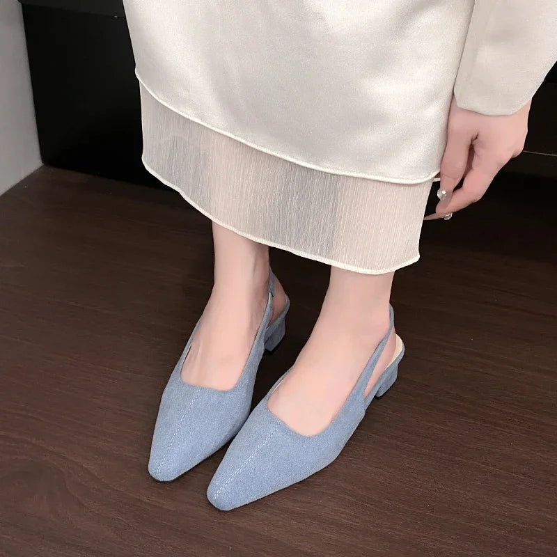 Women's summer sandals, fashionable suede design, sexy pointed-toe women's formal shoes, comfortable square-heeled women's shoes