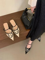 Flower Pointed Toe High Heels Women Luxury Designer Sandals Female Summer Elegant Fashion Pumps Woman Flower Mule Slippers Women