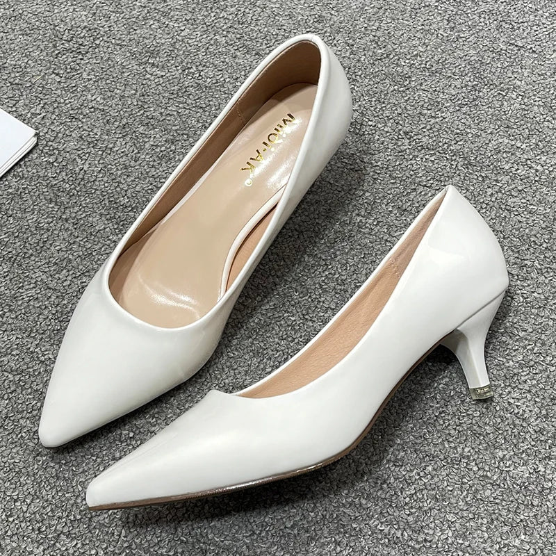 New Women's Shoes On Heels Elegant Medium High Heeled Ladies Pointed Toe 5cm Fashion Pumps For Woman Office Black Pink Red