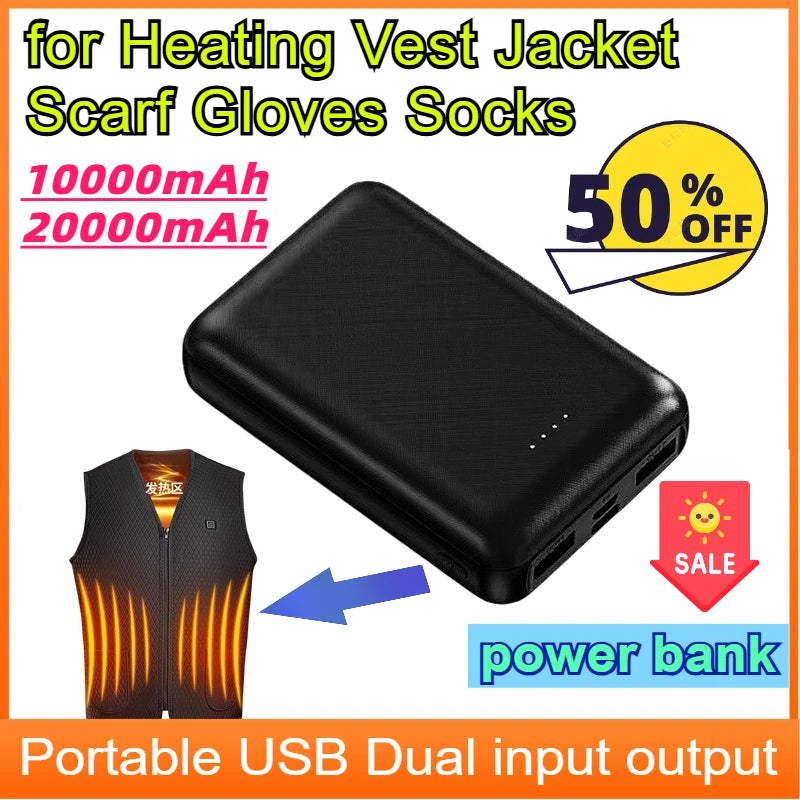 20000mAh Heating Battery Power Bank Portable Fast Charger External Battery Pack for Heating Vest Jacket Scarf Gloves Socks