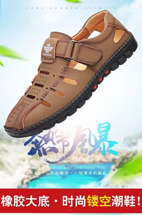 Men Sandals Leather 2024 Summer Breathable Casual Shoes for Man Slip on Clogs Outdoor Walking Shoes Non Slip Hand Made Sandalias