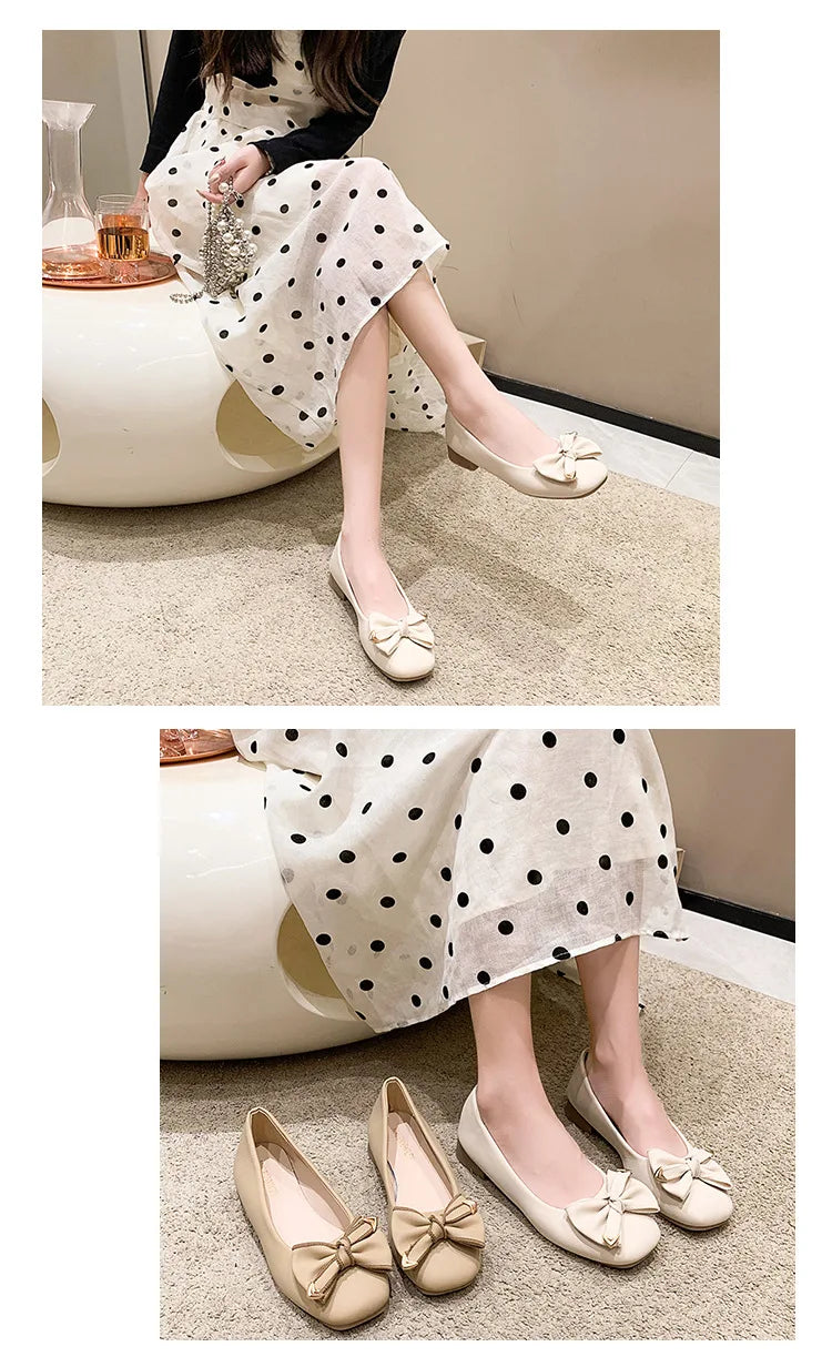 Women's 2025 Shallow Mouth Flats with Bow Soft Soled Summer Slope Heel Super Soft Lazy Shoes Low Cut Comfort Ladies Flats