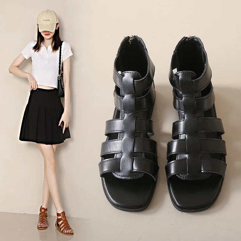 Women's Sandals Summer Elegant Casual Low Heels Flats Gladiator White Fish Toe with Best Selling Woman Shoes