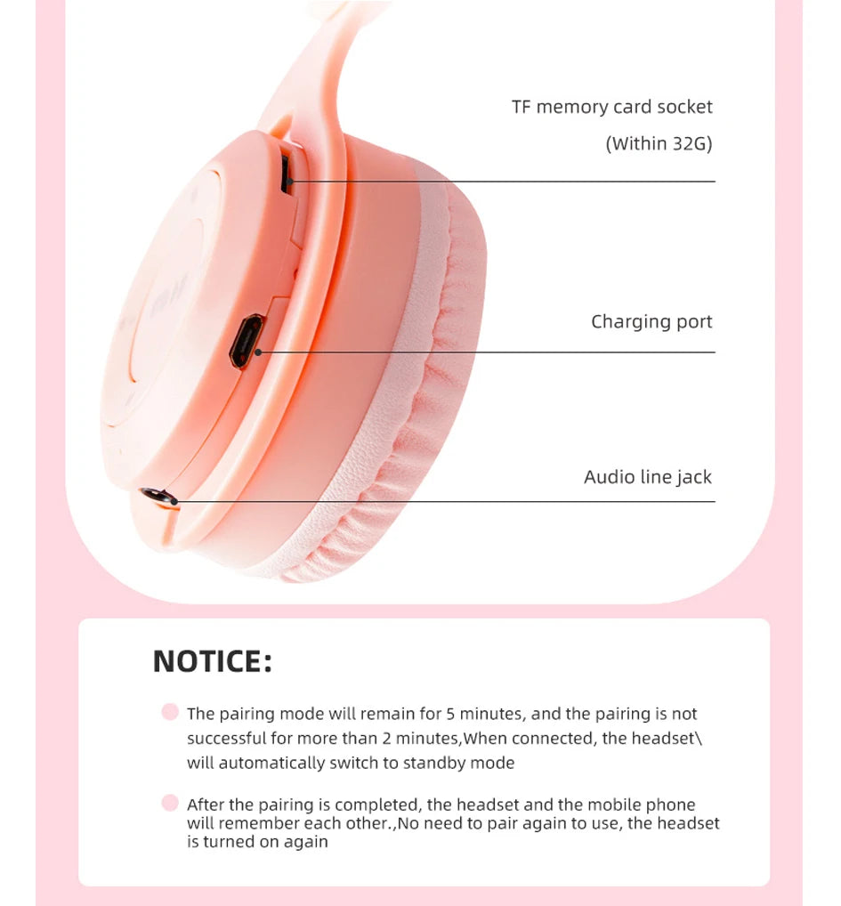 Headphones Kids Wireless Bluetooth Earphones Stereo Foldable Helmets Music Gaming Headsets Over-ear Headphones for Android ios