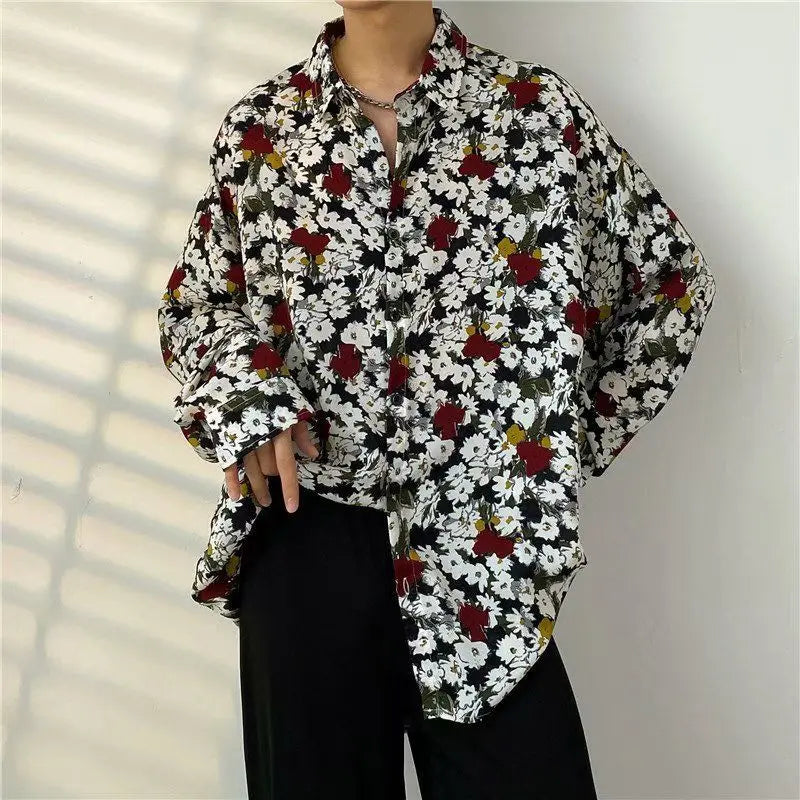 Shirt Men's Design Sense Is Niche Japanese Retro with Floral Patterns Lazy Style Rugged and Handsome Long Sleeved Shirt