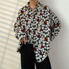 Shirt Men's Design Sense Is Niche Japanese Retro with Floral Patterns Lazy Style Rugged and Handsome Long Sleeved Shirt