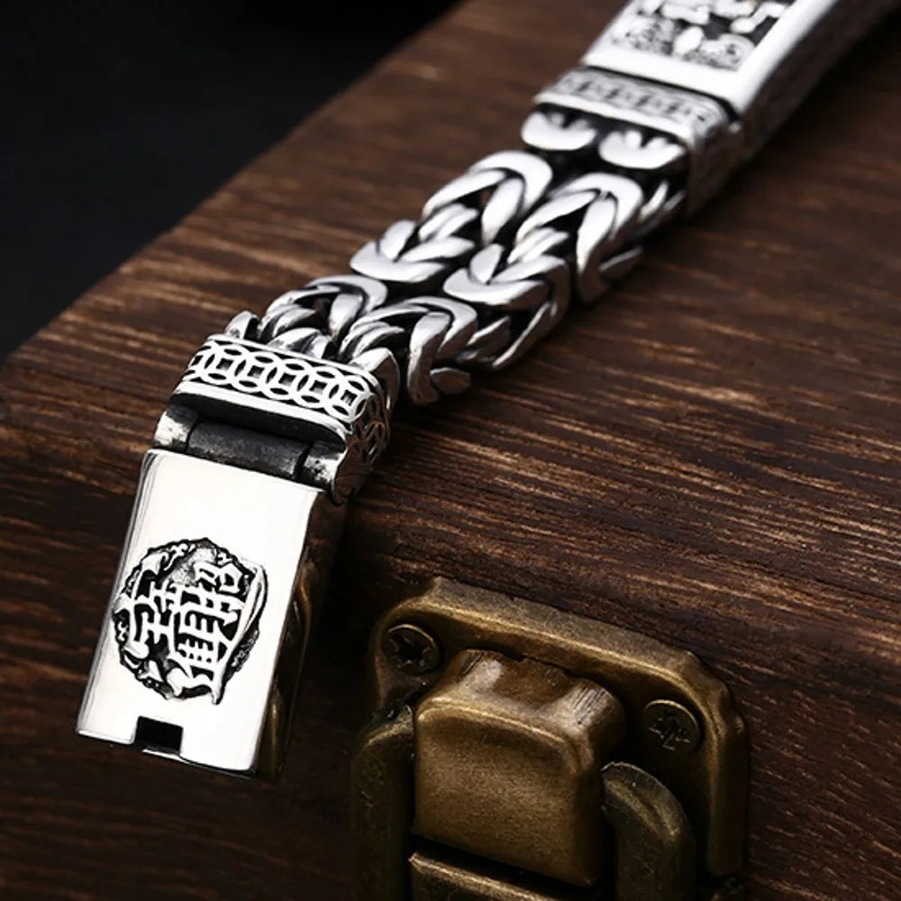 Vintage 100% Solid S925 Silver Retro Lucky Pixiu Man Bracelet Thick Style Domineering Trend Personality Jewelry