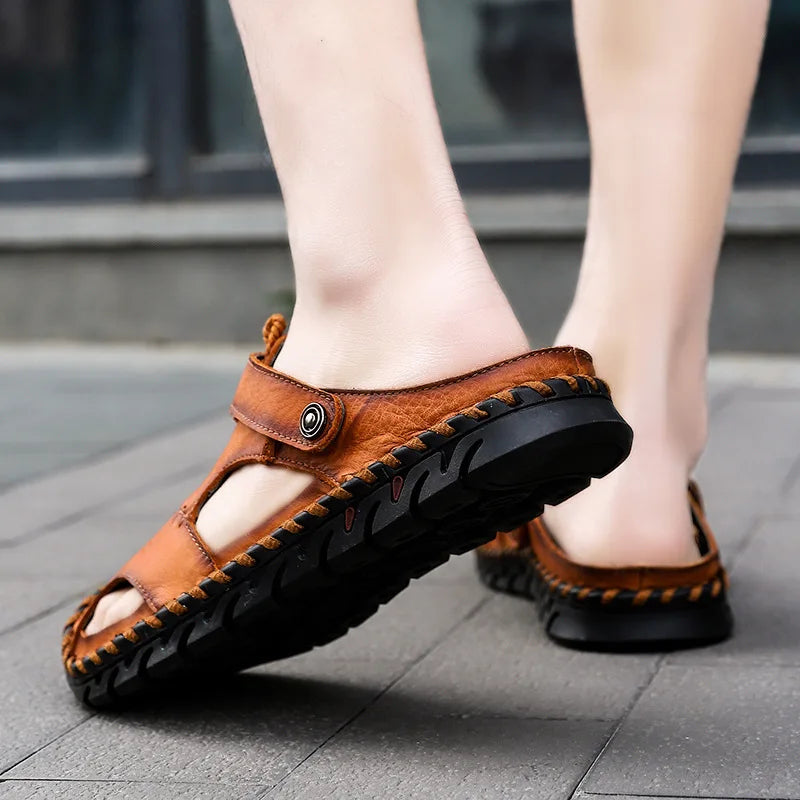 2023 Sandals Summer Men Leather  Classic Men Shoes Slippers Soft Sandals Men Roman Comfortable Outdoor Walking Footwear