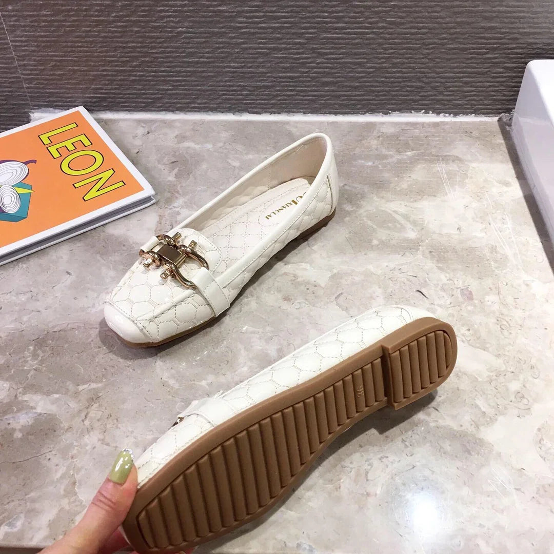 Woman's Flats Casuales for Female Soft Bottom Comfortable Square Head Single Shoes White Black Red Ladies Spring Autumn Loafers