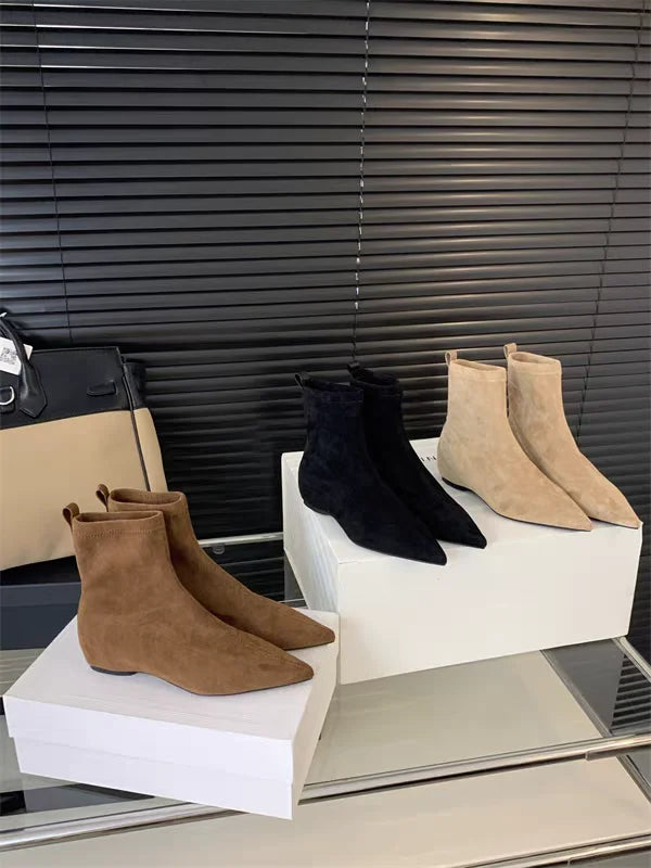 Women Flats Pointed Toe Boots Sexy Suede Ankle Boots Designer 2025 New Winter Shoes Chelsea Elegant Party Woman Fashion Botas