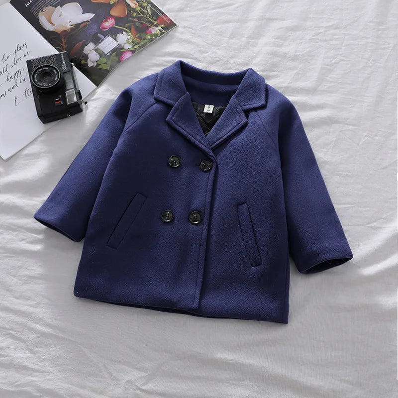 Winter Grid Jackets Boys girls Woolen Double-breasted Baby Boy Trench Coat Lapel Kids Outerwear Coats Wool Coat Winter Overcoat