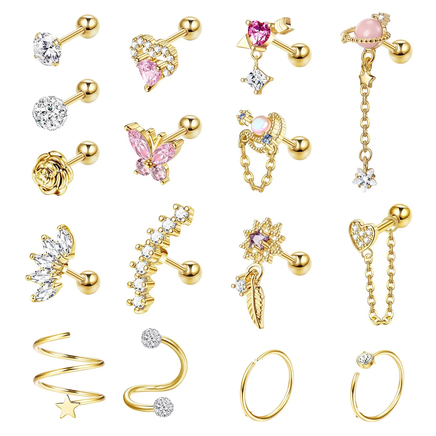 Bobisty 1PC Stainless Steel Cartilage Earring Stud for Women Flower Heart Hypoallergenic Screw Back Earrings Piercing Jewelry