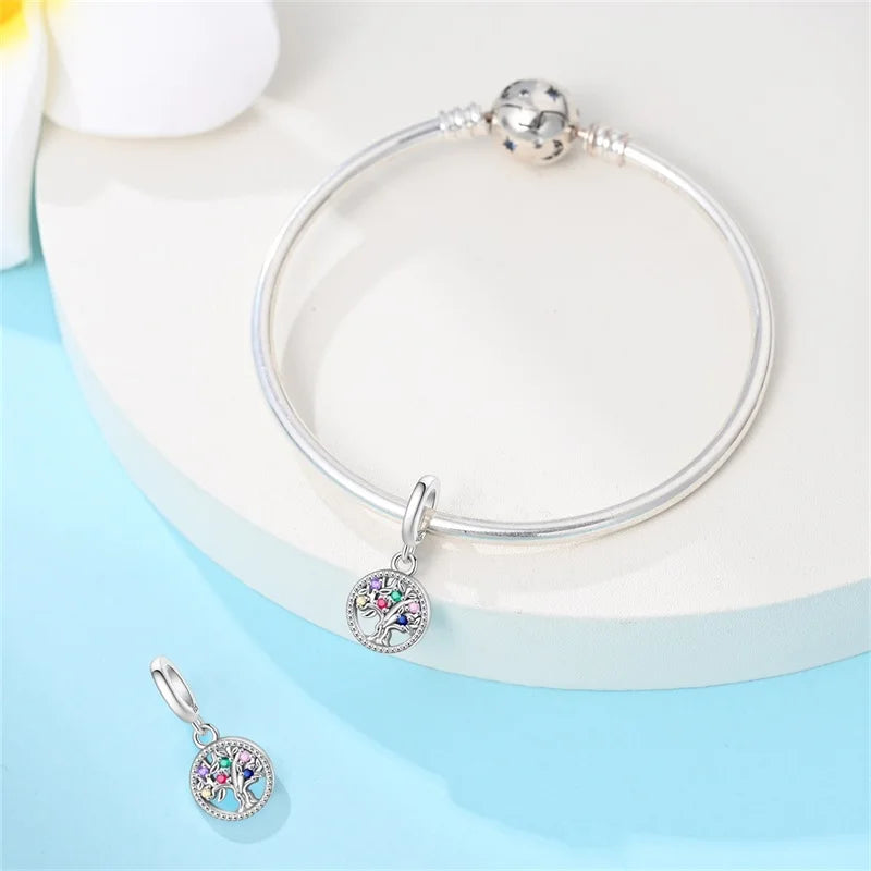 100% 925 Sterling Silver Sacred Angel Colorful Wings Life Tree Charms Beads Fit Original Bracelets DIY Jewelry For Woman Gifts