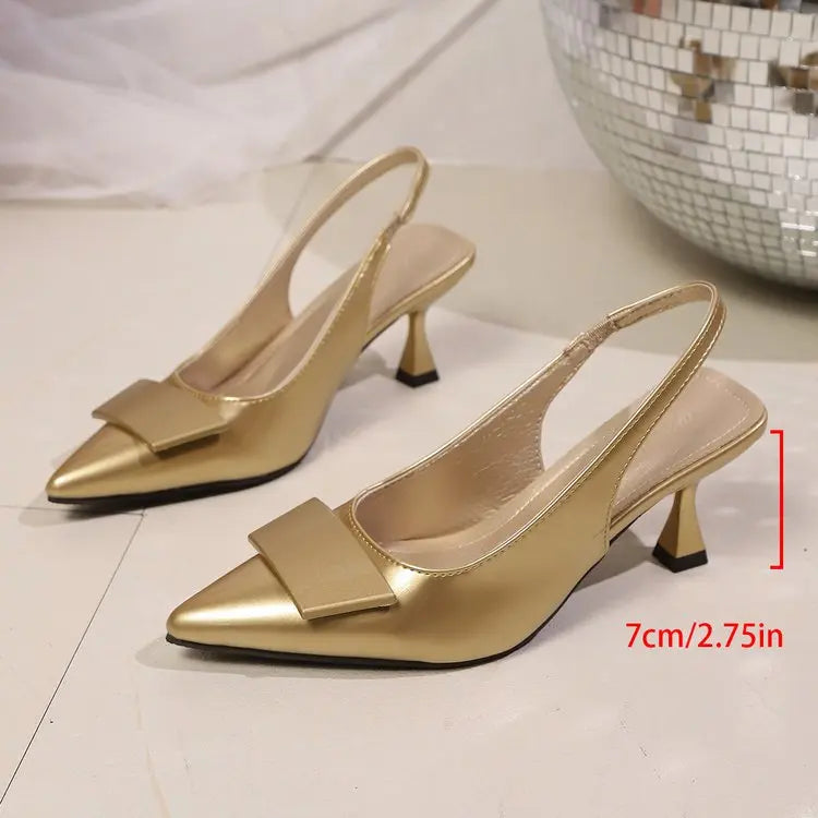 Womens Leather Slippers High Heels Shoes Party Pumps Woman Summer Sandals Women High Heel Slingback Sandal Shoes