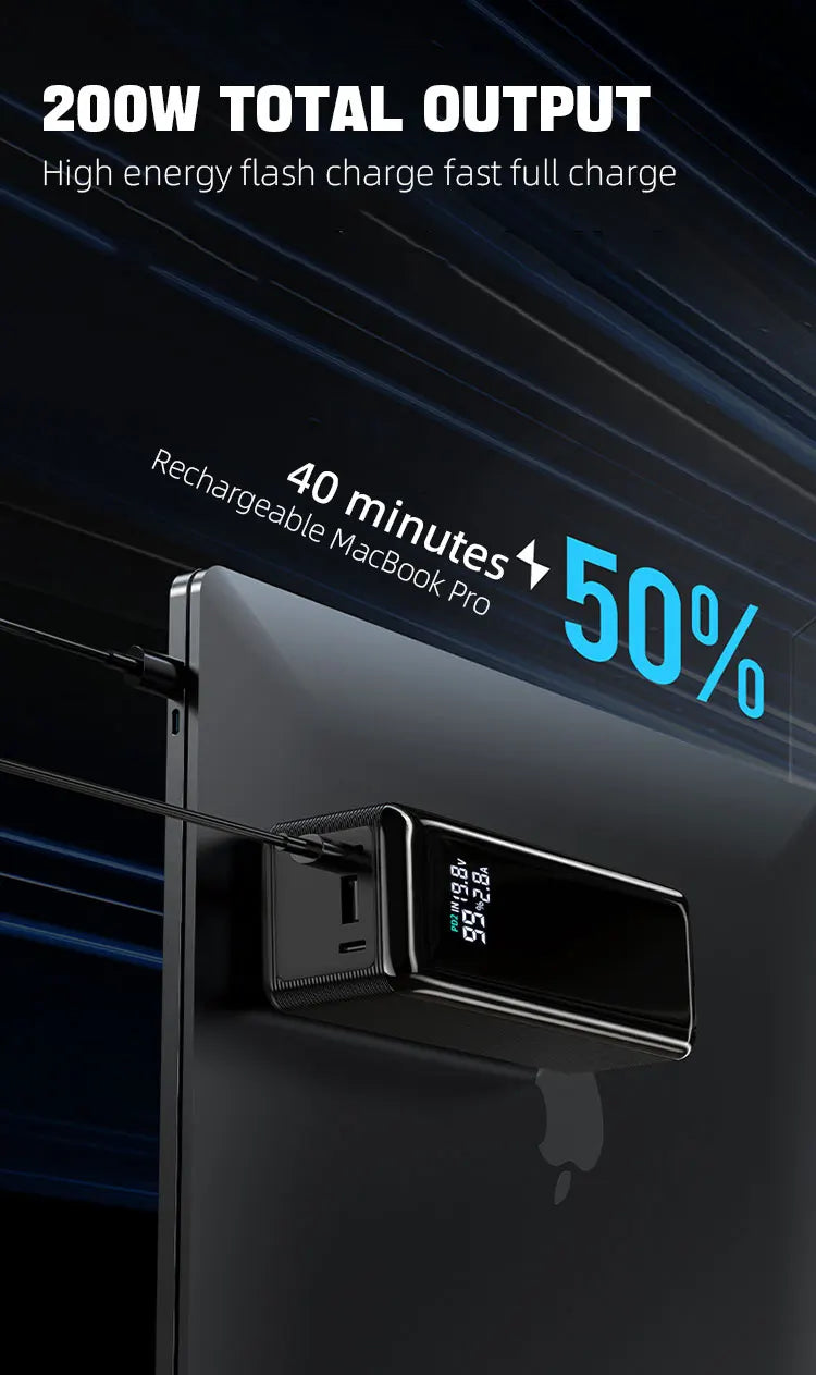 160W Power Bank 30000mah TFT Digital Display PD100W PD QC SCP PD80W+PD80W Laptop Phone Earphone Portable Two Way Fast Charging