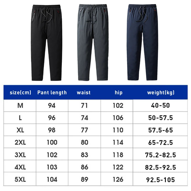 Men Winter Warm Pant Thicken Waterproof Down Cotton Lined Casual Sport Pants Joggers Trousers Cotton-padded Solid Lace-up Pant
