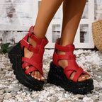 Women Sandals Summer Fashion Leather Platform Female Sandals Gladiator High Heels Sandals Women Chunky Outdoor Wedges Woman Shoe