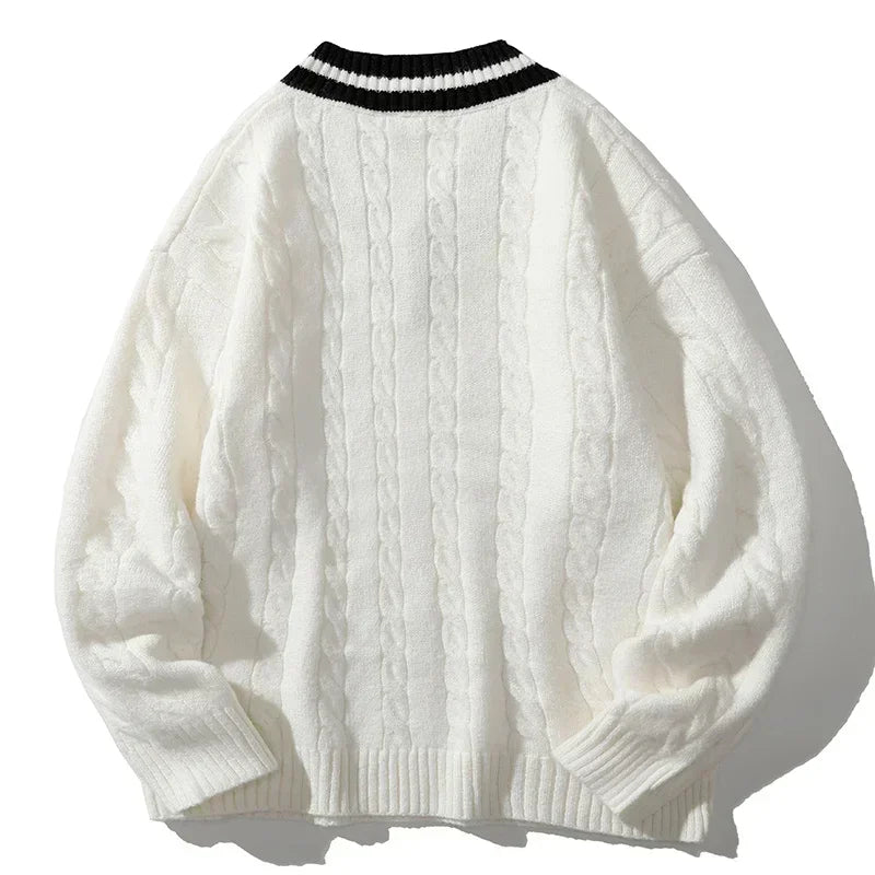 Autumn and Winter New 2024 Men's Casual Fashion Simple V-neck Loose Warm Sweater Men's Home Decoration Casua