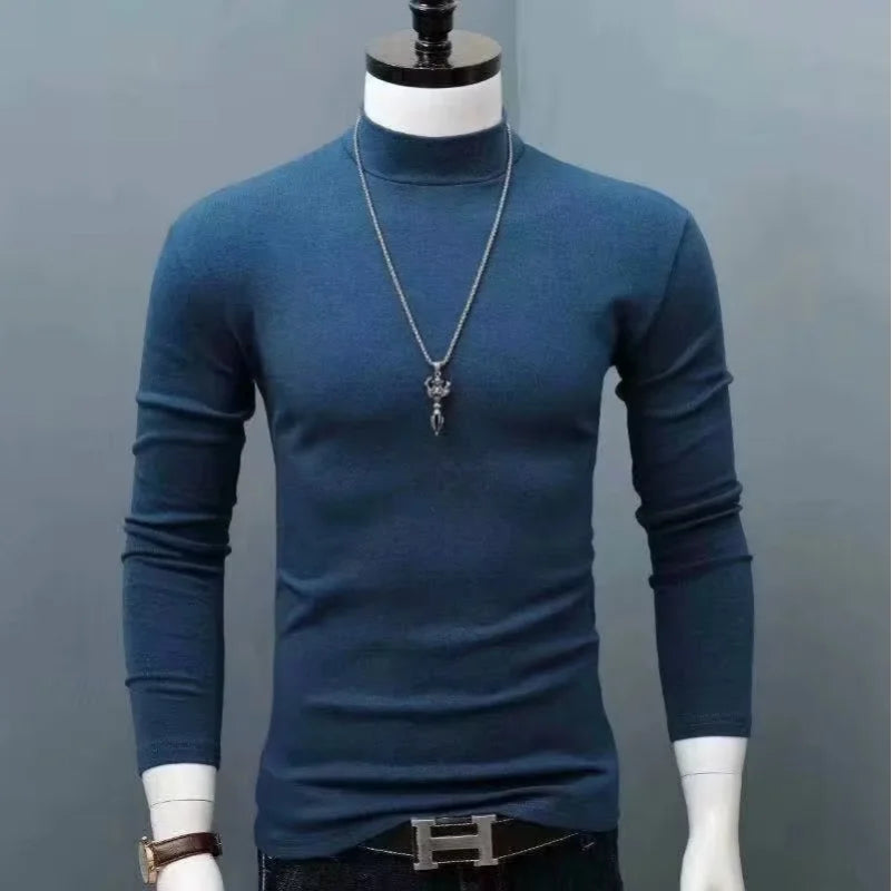 Men's Original Shirts Fall/Winter T-Shirt Fashionable Inner Wear for Men Slim Fit Turtleneck Shirt Solid Black Long Sleeve Shirt