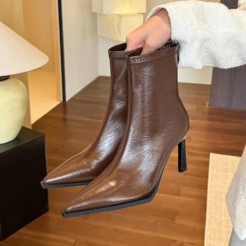 High Heel Women Ankle Boots Fashion Pointed Toe Autumn Winter Ladies Elegant Mordern Short Booties