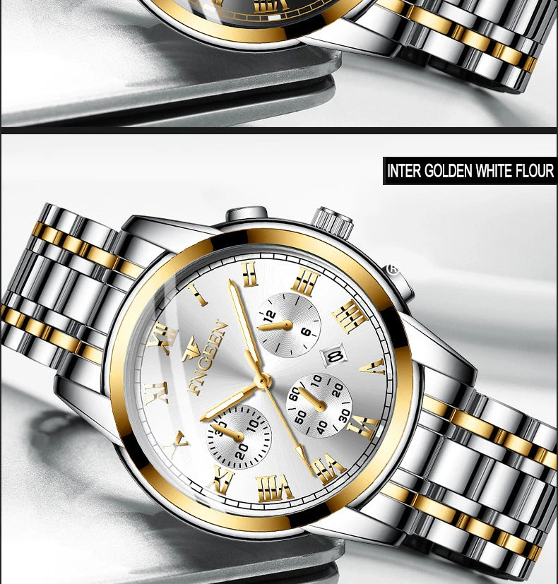 BINBOND 2pcs/Set Couple Watches Fashion Casual Men Ladies for Quartz Watch Lover Waterproof Stainless Steel Watch Valentine Gift