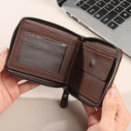 Men's wallet short version 2025 new solid color youth simple three fold wallet multifunctional student zipper coin purse