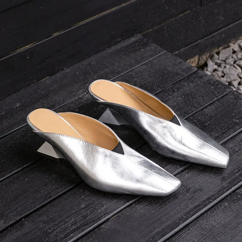 Women's Slippers 2025 New Summer Luxury Fashion Sandals Cover Toe Mid High Heels Rubber Sole Slippers Women's Shoes Sandals