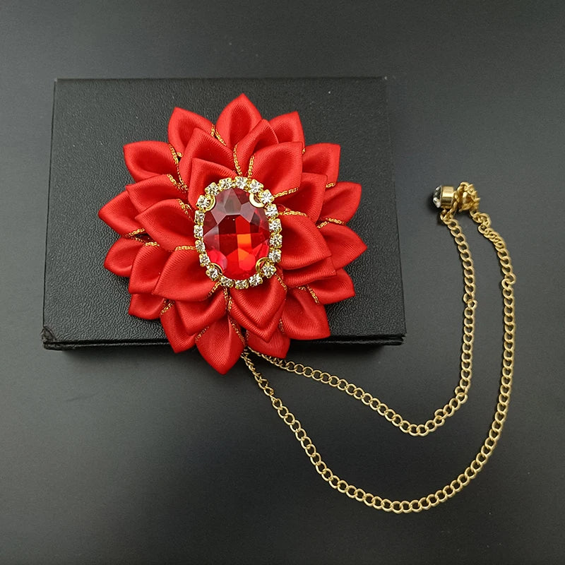 Wedding Bow Tie Corsage Men's Business Banquet Concert Suit Shirts Accessories Jewelry High-end Crystal Collar Flower Brooch Set