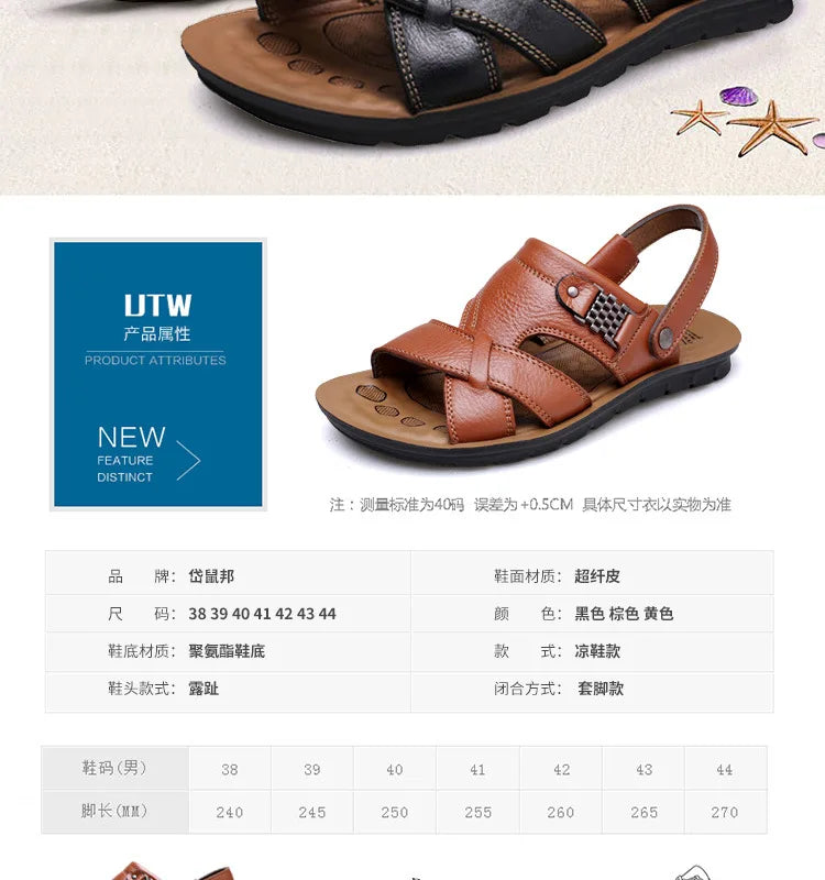 2024 New Men's Sandals Luxury Genuine Leather Men Shoes Casual Non-slip Beach Slippers Comfortable Open Toe Men Sandalias 38-47