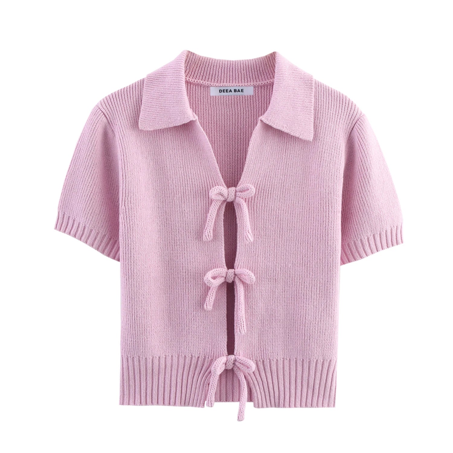 Women Bow Tie Coat Casual Knitted Cardigan Femmes Short Sleeve Women's Clothing Knitwear Outerwears 2142007