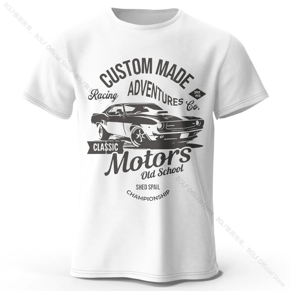 Men's Motors Printed T-Shirt 100% Cotton Oversized Vintage Old School Graphic Tees for Men Women Summer Tops