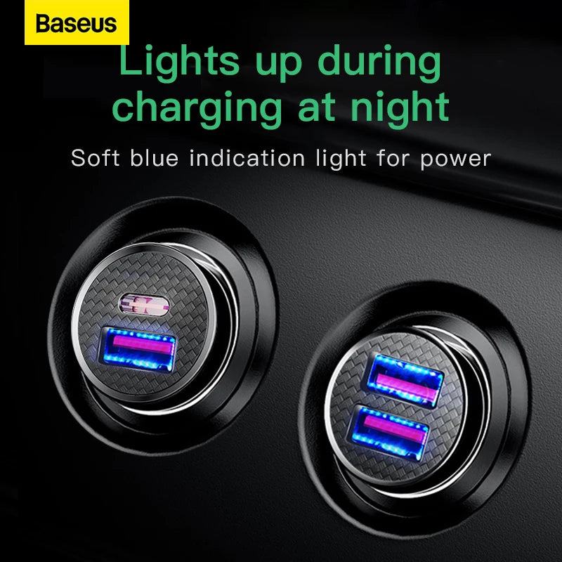 Baseus USB Car Charger Quick Charge 4.0 QC4.0 QC3.0 PPS SCP 5A PD Type C 30W Fast Car USB Charger For iPhone Xiaomi Mobile Phone