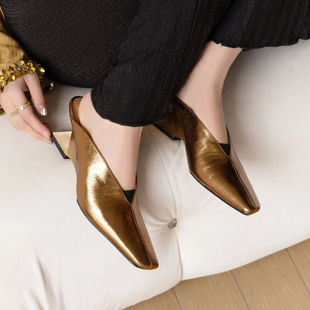 Women's Slippers 2025 New Summer Luxury Fashion Sandals Cover Toe Mid High Heels Rubber Sole Slippers Women's Shoes Sandals