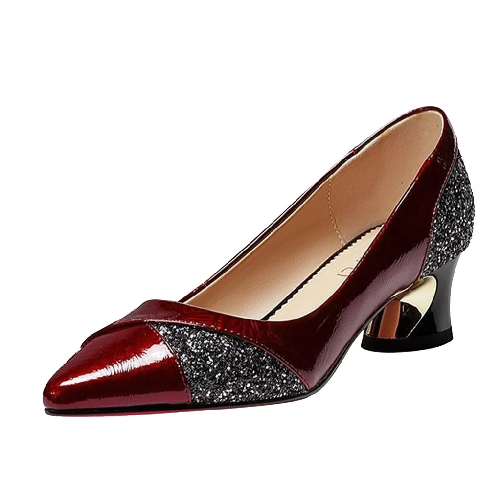 Women'S 4cm High Heels Elegant Fashion Red Pointed Toe Dress Office Shoes Wedding Bridal Loafers Party Shoes