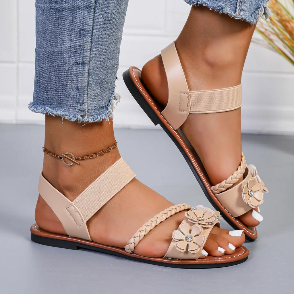 Women Sandals Fashion Flower Wedge Sandals Summer Casual Solid Color Sandals Breathable Beach Shoes Women Sandalias De Mujer