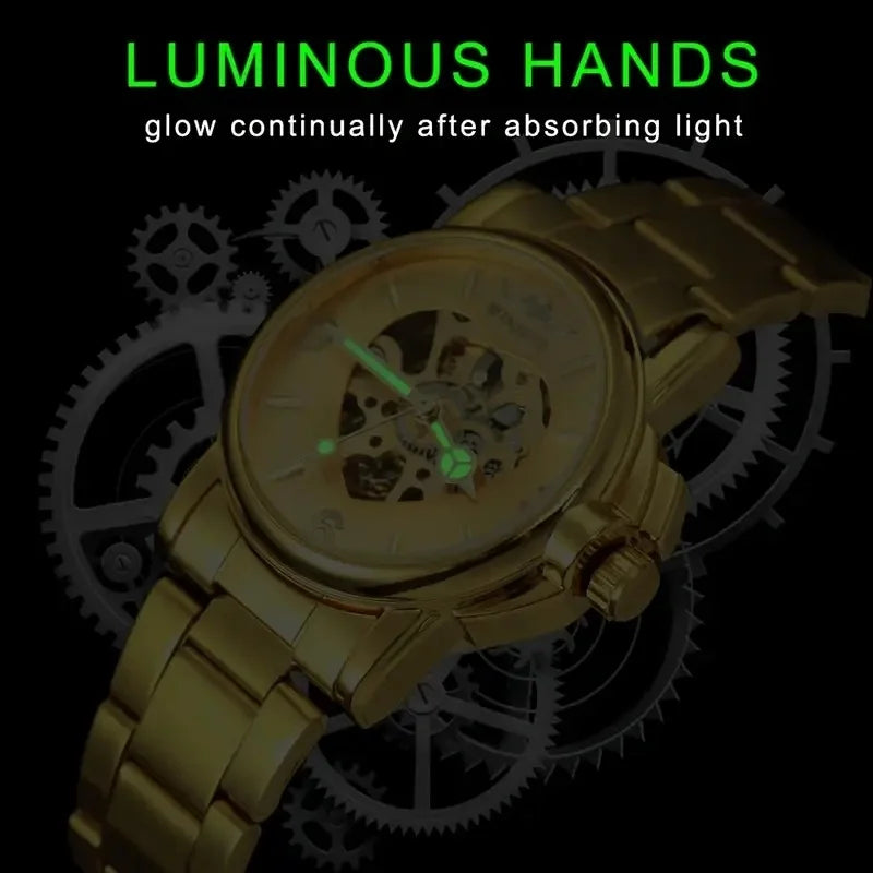 Women's Automatic Mechanical Watch - Luxurious Gold Skeleton Dial with Luminous Hands, Stainless Steel Strap, Non-High-Quality Everyday Watch Suitable for Formal and Casual Events - Ideal Gift for Women on Christmas, Birthday