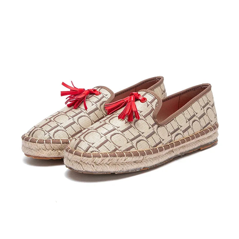 Flat CHCH Women's Shoes New Comfortable Vacation Fabric Casual Shoes Hemp Bottom Non slip Walking Woman Shoes