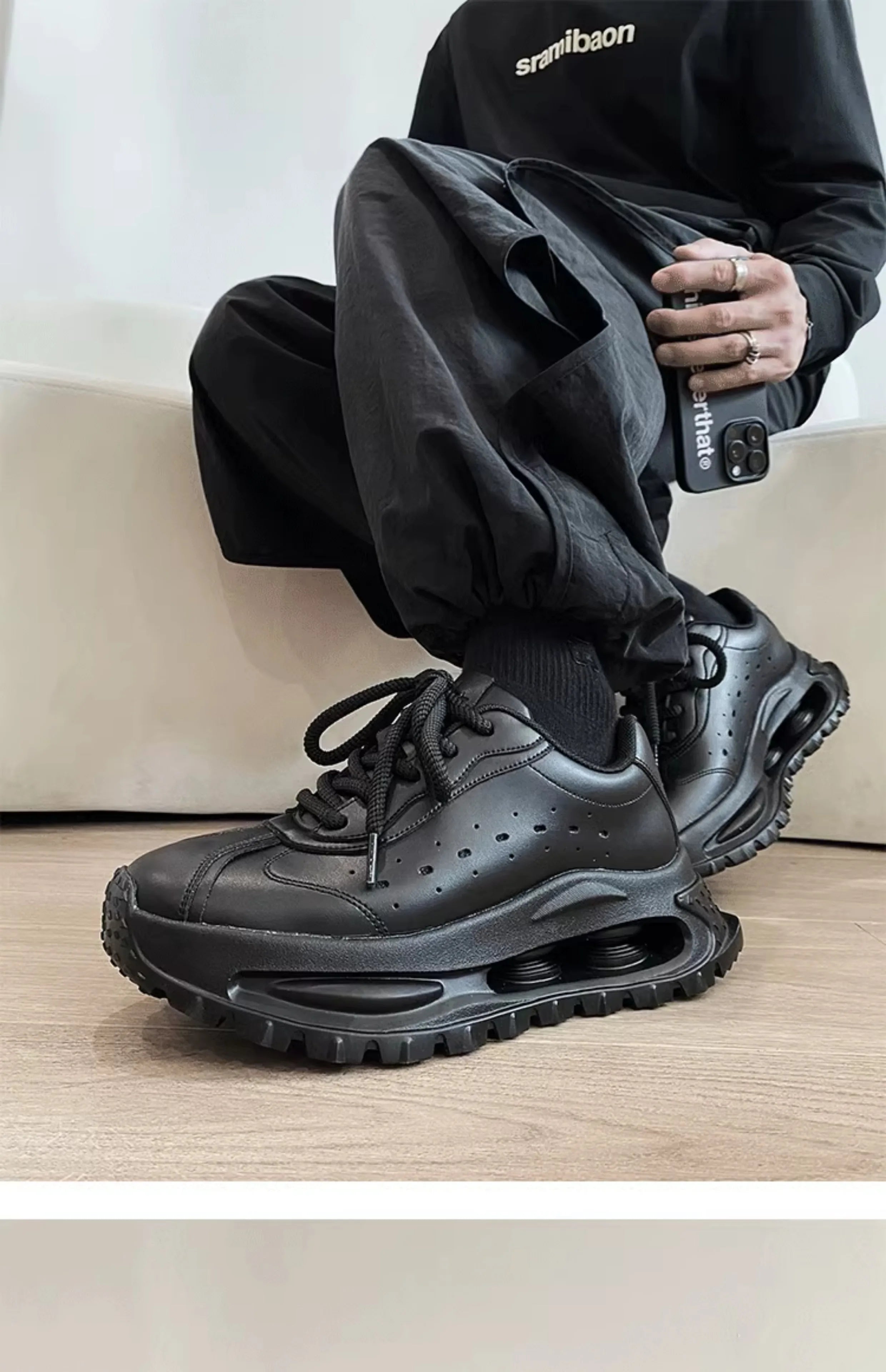 Sports shoes for men casual leather shoes street fashion brand design shock absorption soft sole height increasing dad shoes