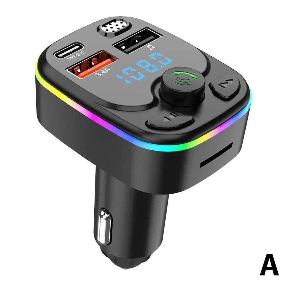 Handsfree Car Bluetooth 5.0 FM Transmitter PD Type-C Dual USB 3.4A Colorful Ambient Light MP3 Modulator Player 2023