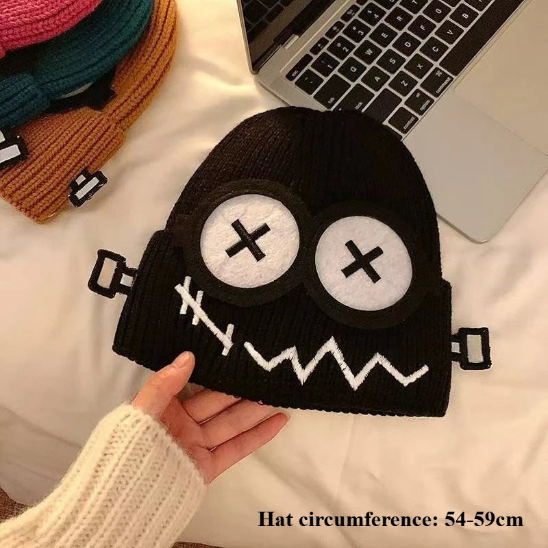 Winter Women Cartoon Hat Cute and Funny Knitted Hat Candy Colored Little Monster Glasses Cute and Warm Hat