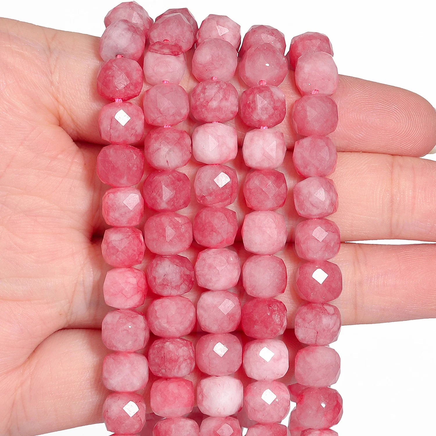 7-8mm Faceted Cube Beads Tourmaline Picture Jasper Agate Turquoise Amethyst Stone Beads for Jewelry Making Diy Accessories