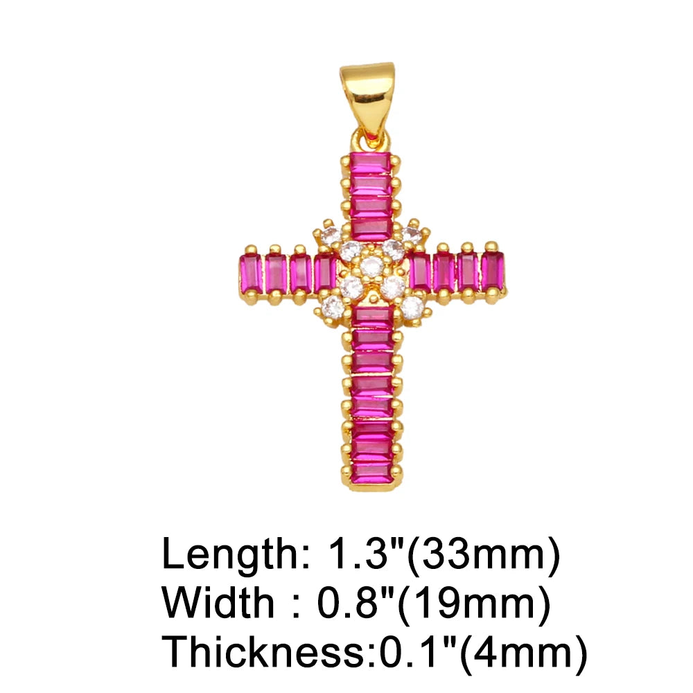 Clearance CZ Cross Pendant for Necklace Making Copper Gold Plated Crucifix Jewelry Making Supplies DIY Wholesale Bulk pdta861