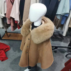 Winter Christmas Girls Woolen Coat  Woolen Cape Fox Fur Collar Kids Jacks for Girls Baby Girl Winter Cloths  Girls NewYear Coat