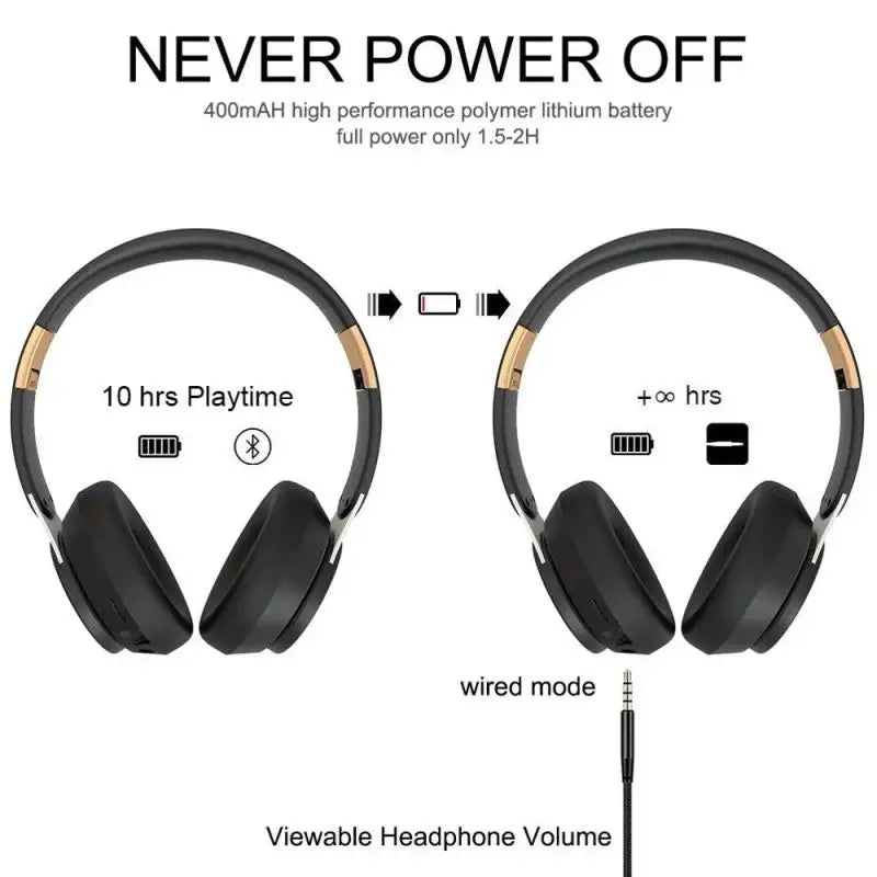 Hifi Wireless Headphones 9D Heavy Bass Surround Stereo Bluetooth Earphones Foldable Adjustable Support TF Card/AUX Play With Mic