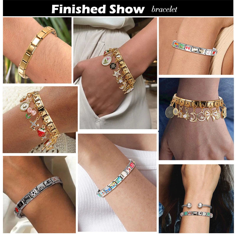 Y2K Charm Cherry Blessings Skirt Balloon Italian Charm Links Fit 9mm Bracelet Stainless Steel DIY Jewelry Making Birthday Gift