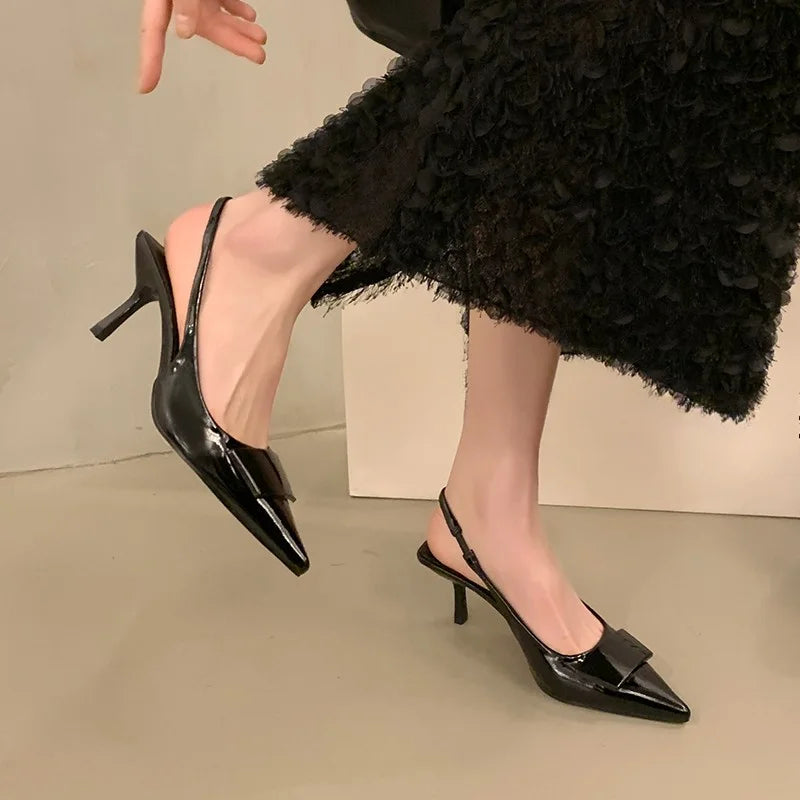 Womens Leather Slippers High Heels Shoes Party Pumps Woman Summer Sandals Women High Heel Slingback Sandal Shoes