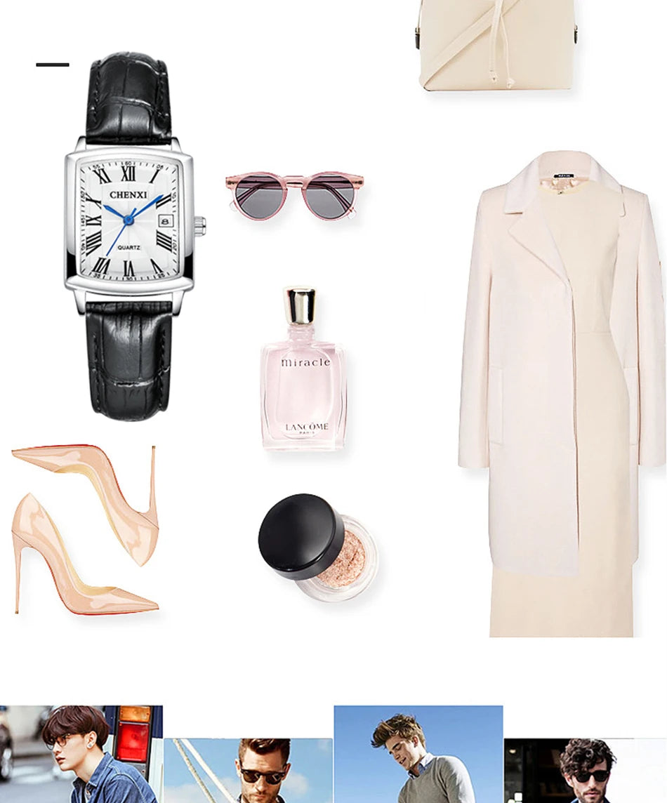 Couple Woman & Men Casual Watches Luxury Brand Square Dial Fashion Leather Strap Lover's Dress Quartz Watch Relogios Femininos