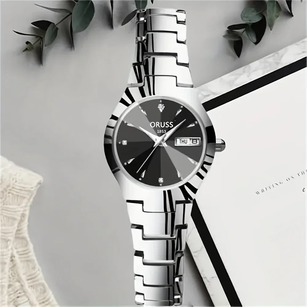 1/2pcs Couples Dial Cutting Quartz Watch Business Fashion Analog Calendar Wrist Watch Valentines Gift For Men Women Date Watch