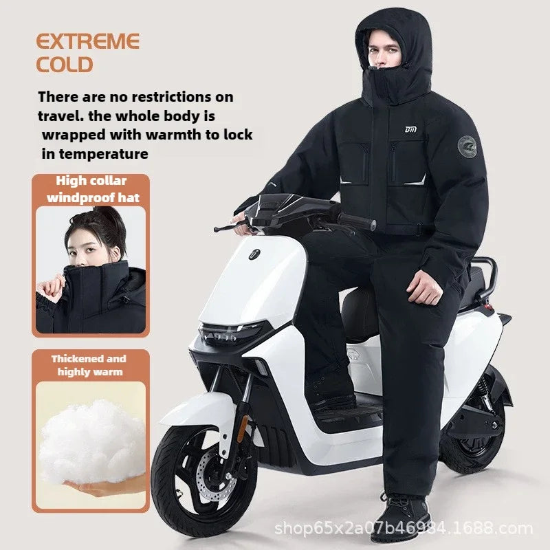 Winter Motorcycle Riding Coldproof Clothing Winter Fashion Waist Designwarm Cotton Jumpsuit,thickened Waterproof Snowmobile Suit