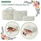 Makeup Cosmetic Bag Cosmetic Bag 3 Pcs Cotton Quilted Makeup Bag Aesthetic Floral Toiletry Bag For Women A